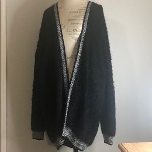 Vintage Havana Black Mohair Cardigan w/Grey Trim